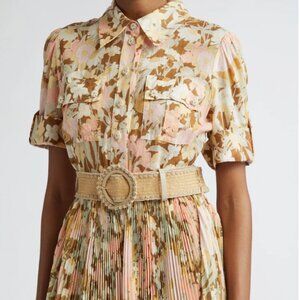 Zimmermann Pop Pleated Belted Midi Dress
